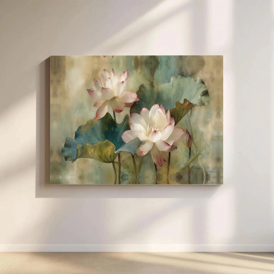 Lotus Flower Canvas Wall Art | Impressionist Floral Painting | Premium Gallery-Wrapped Print | Elegant Home Office Decor Gift