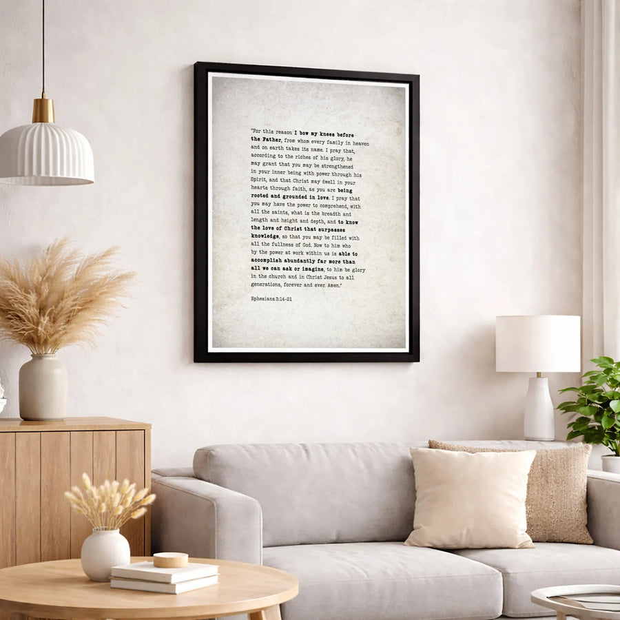 Ephesians 3:14-21 Bible Verse Canvas | Rooted and Grounded in Love Scripture Wall Art | Premium Fade-Resistant Print | Christian Home Decor Gift