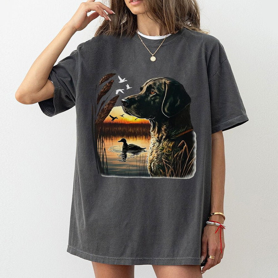 Hunting Dog T-Shirt | Duck Hunting Sunset Graphic | Premium Cotton Wildlife Apparel | Outdoor Sportsmen Gift