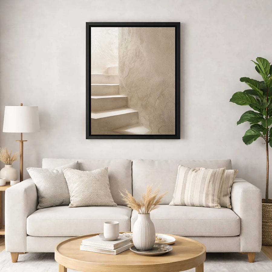 Minimalist Architecture Canvas Print | Beige Staircase Texture Art | Gallery-Quality 1.25 Inch Profile | Modern Home & Office Wall Decor