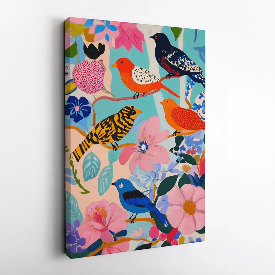Colorful Bird Canvas Art | Abstract Floral Botanical Print | Premium Gallery-Wrapped Wall Decor | Vibrant Nature Gift for Living Room