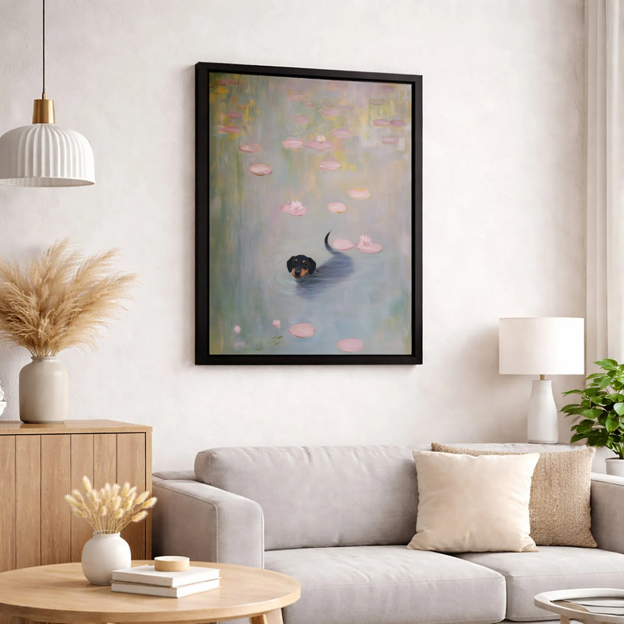 Dachshund Canvas Wall Art | Impressionist Monet Water Lily Pond Style | Premium Gallery Wrap 1.25" Profile | Whimsical Dog Lover Home Decor Gift