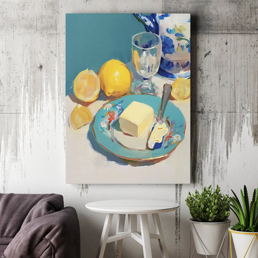 Still Life Lemon and Butter Canvas Print | Impressionist Kitchen Wall Art | Premium Gallery Wrapped Decor | Gift for Foodie and Chef