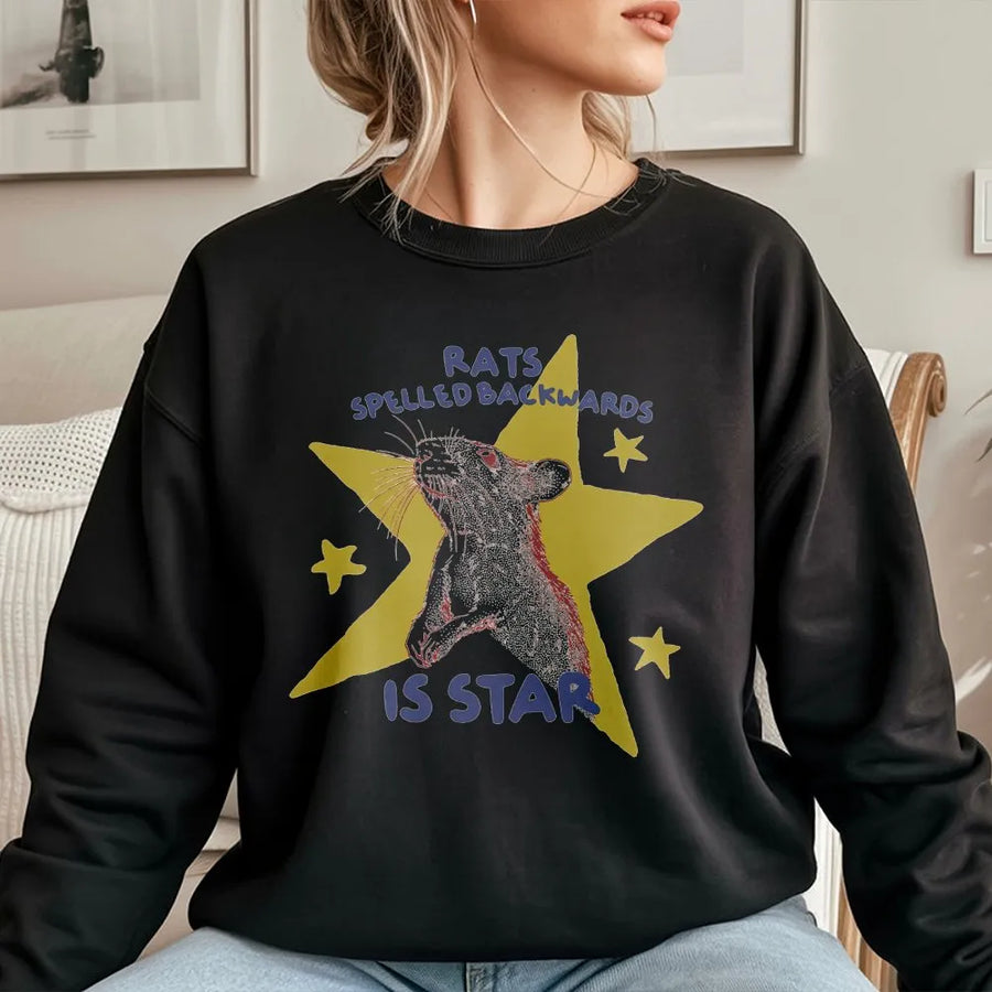 Rat Spelled Backwards Is Star Sweatshirt | Whimsical Animal Graphic Print | Soft Cotton-Blend Premium Fabric | Funny Meme Gift for Animal Lovers