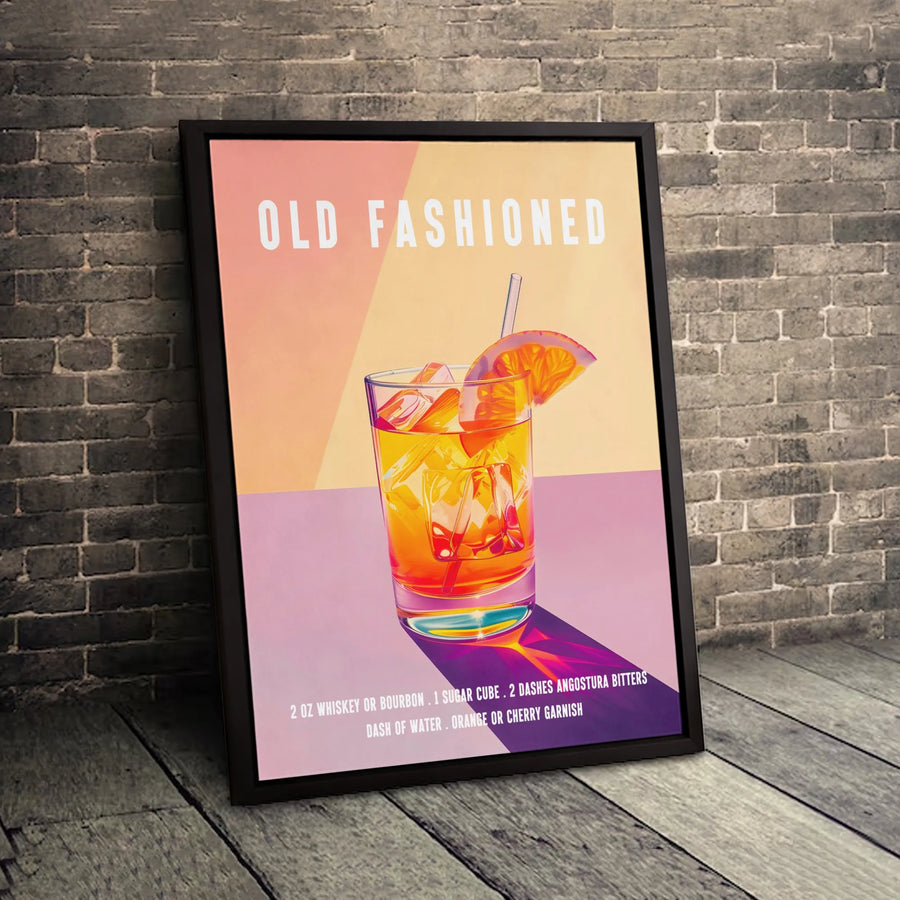 Old Fashioned Cocktail Recipe Canvas | Retro Whiskey Wall Art | Premium Gallery Wrapped Print | Bar Decor Gift for Him