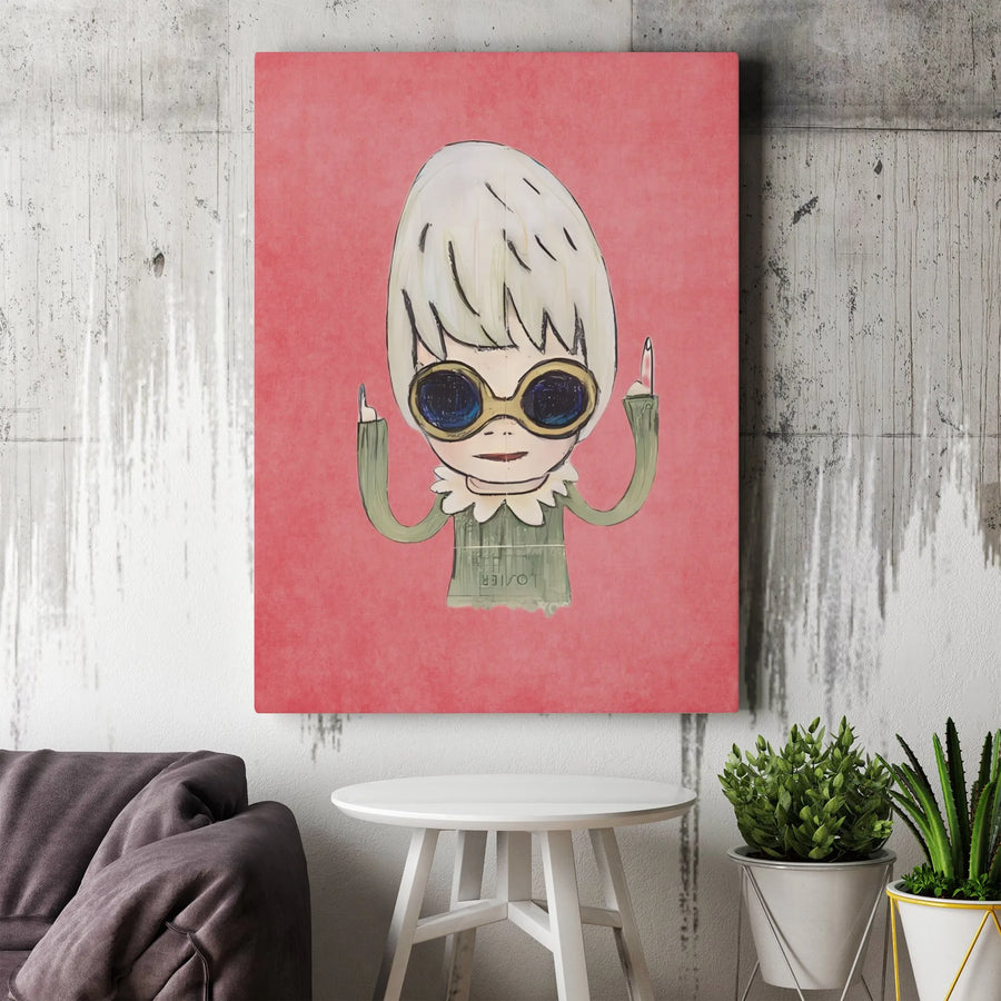 Edgy Cartoon Character Canvas Wall Art | Flipping The Bird Illustration | Premium Gallery Wrap Canvas | Unique Gift for Urban Decor Lovers