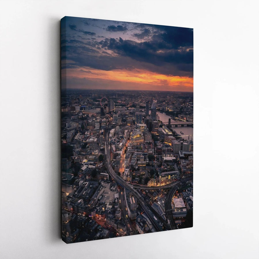 London Cityscape Canvas Print | Aerial Sunset Skyline Wall Art | Premium Gallery Wrap Decor | Modern Travel Home Office Gift