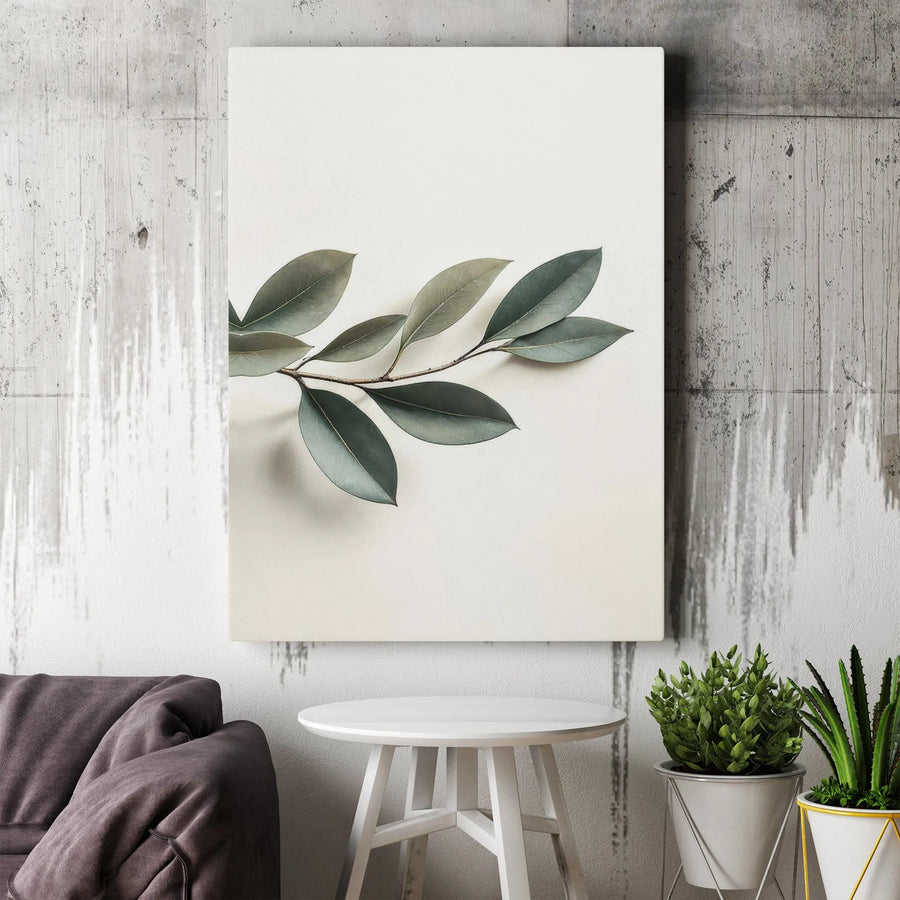 Minimalist Botanical Canvas Wall Art | Green Leaf Branch Print | Premium Gallery Wrapped Decor | Modern Home Office Aesthetic Gift