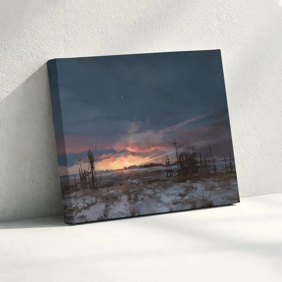 Dystopian Landscape Canvas Print | Lone Sentinel Over Frozen Plains | Gallery Quality Thick Canvas | Premium Sci-Fi Concept Art Gift