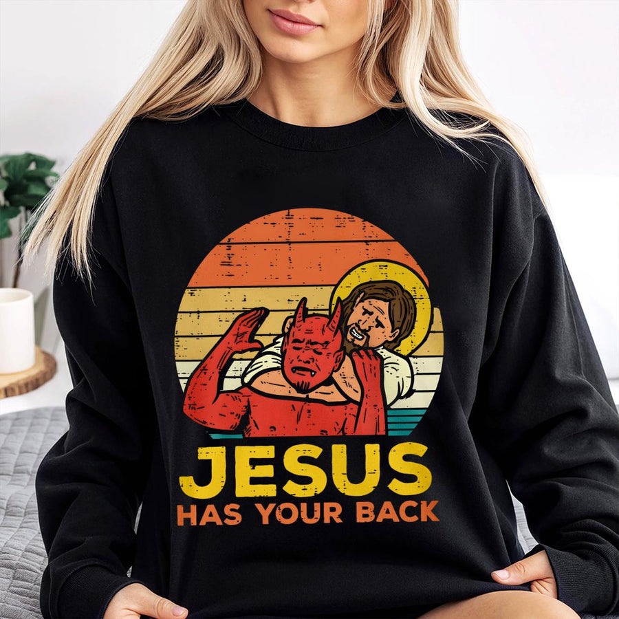 Jesus Has Your Back Sweatshirt | Retro Jiu Jitsu Christian Graphic | Premium Cotton Blend | Gift for Believers and Athletes