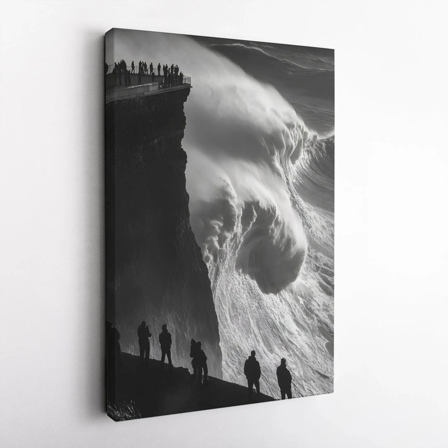Giant Ocean Wave Wall Art | Dramatic Cliffside Storm Photography | Premium Gallery-Wrapped Canvas | Modern Minimalist Home Decor Gift