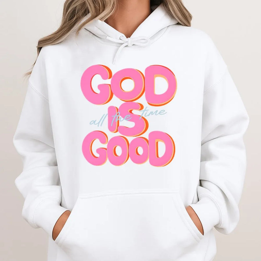 God Is Good All The Time Hoodie | Retro Christian Graphic Sweatshirt | Premium Cotton Blend | Faith Based Apparel Gift For Him And Her