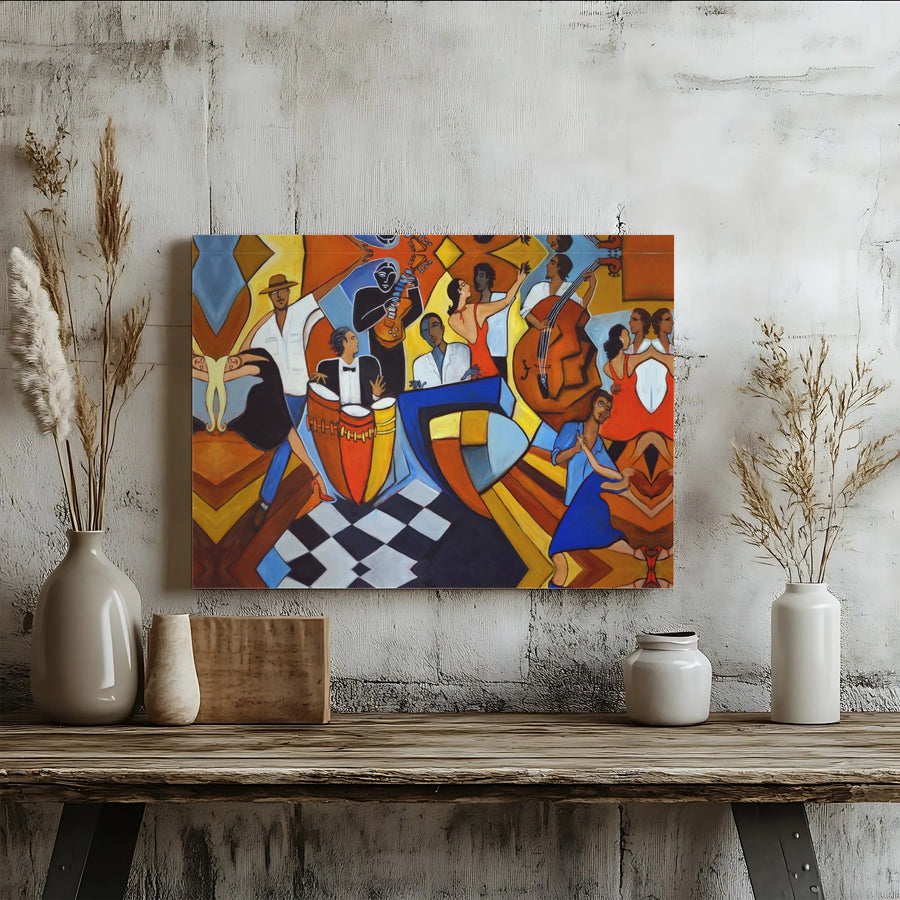Jazz Club Canvas Wall Art | Abstract Cubist Musicians Dancers Print | Gallery Wrapped Premium Decor | Gift For Music Lovers