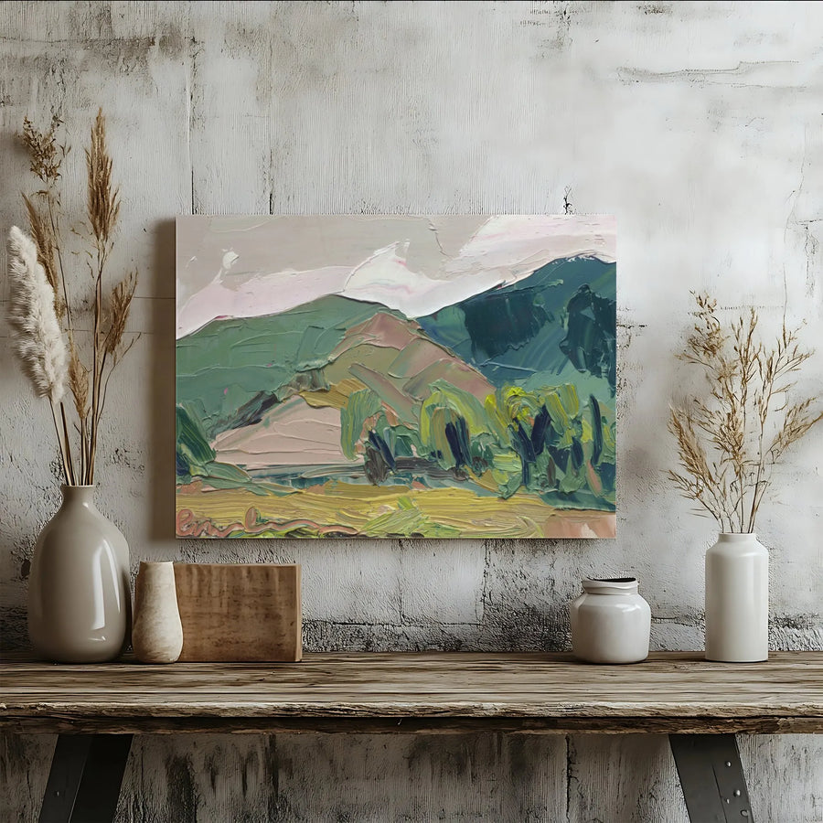 Mountain Landscape Canvas Wall Art | Abstract Impasto Style Print | Premium Gallery Wrapped Canvas | Modern Living Room Decor Gift