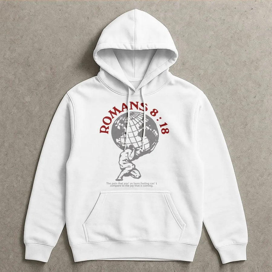 Romans 8 18 Hoodie | Christian Bible Verse Graphic Tee | Soft Cotton Religious Apparel | Unisex Faith Based Gift for Men & Women