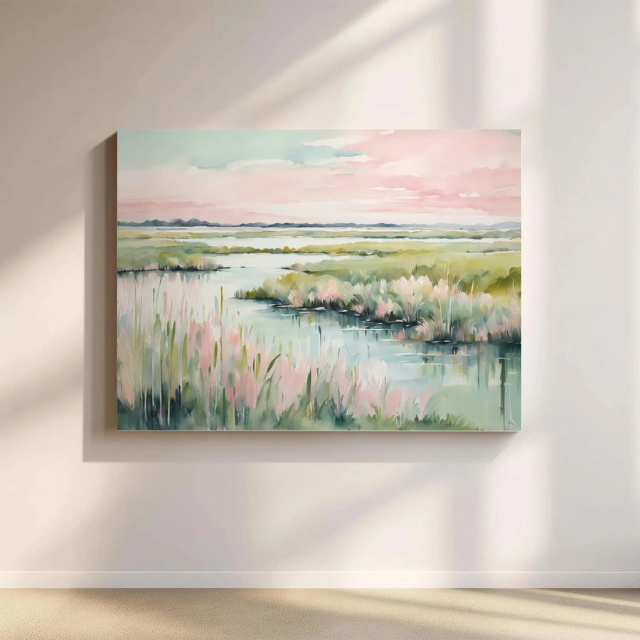 Coastal Marsh Canvas Wall Art | Serene Watercolor Landscape Print | Premium Fade-Resistant Print | Modern Coastal Home Decor Gift