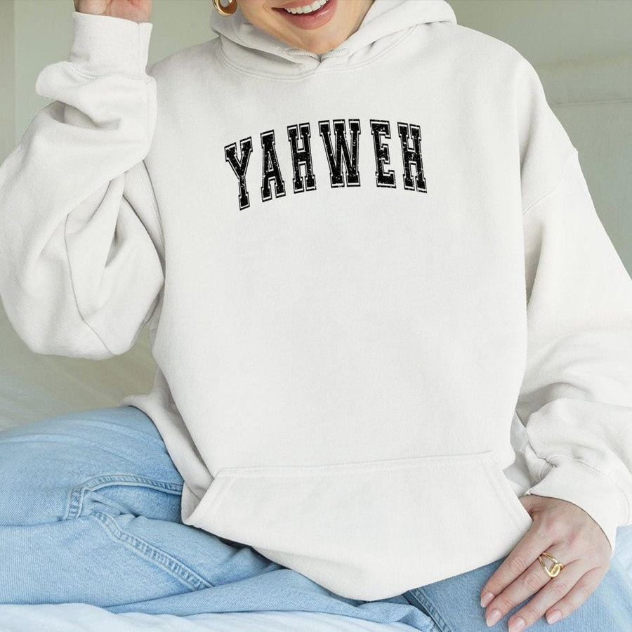 Yahweh Graphic Hoodie | Vintage Varsity Lettering | Premium Cotton Blend | Christian Religious Gift for Men and Women