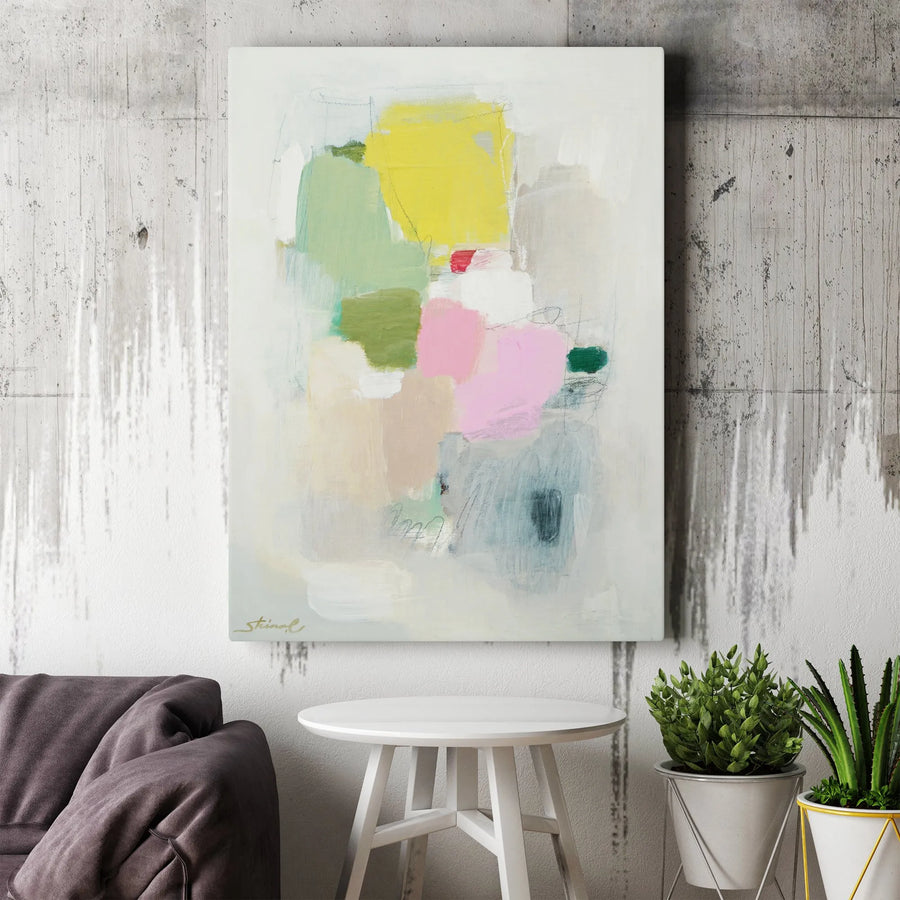 Abstract Pastel Vertical Canvas | Modern Minimalist Brushstroke Wall Art | Premium Gallery Wrapped Print | Living Room & Office Decor Gift