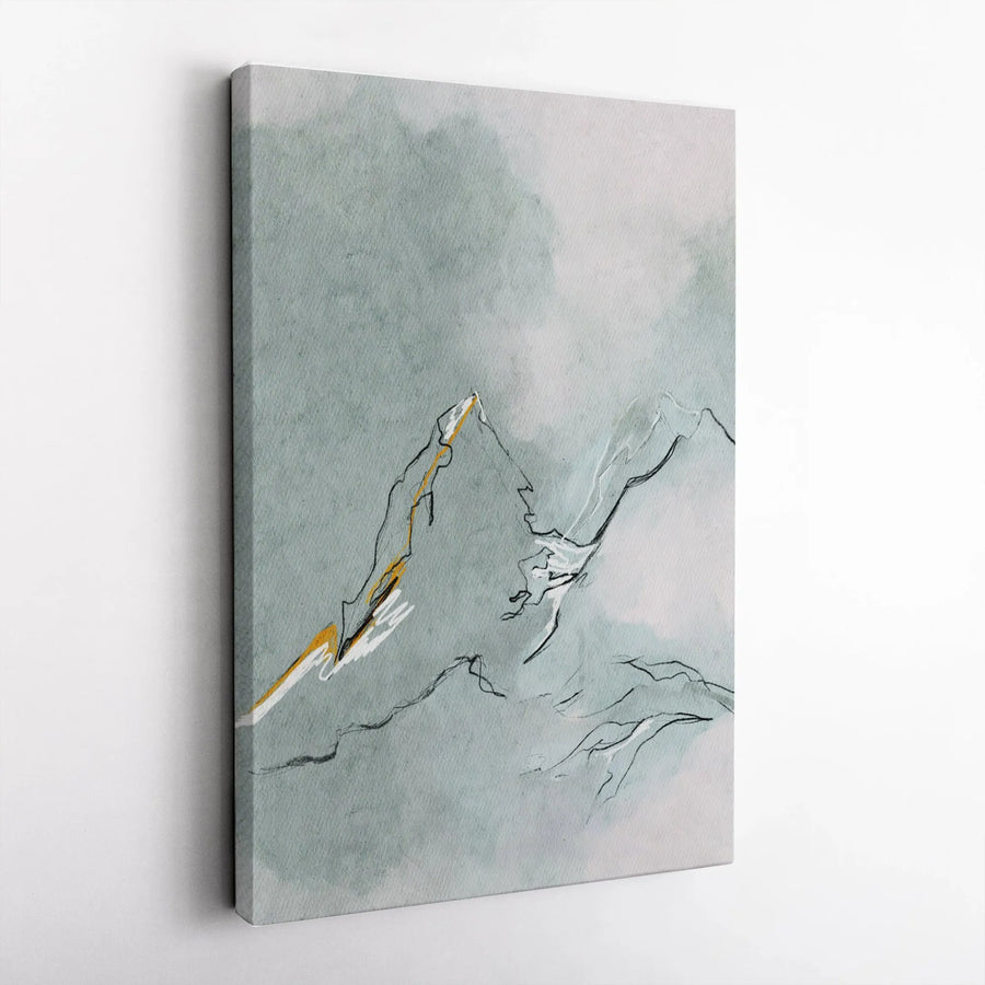 Minimalist Mountain Canvas Print | Abstract Peak Line Art with Gold Accent | Premium Thick Gallery Wrap | Modern Nordic Wall Decor Gift