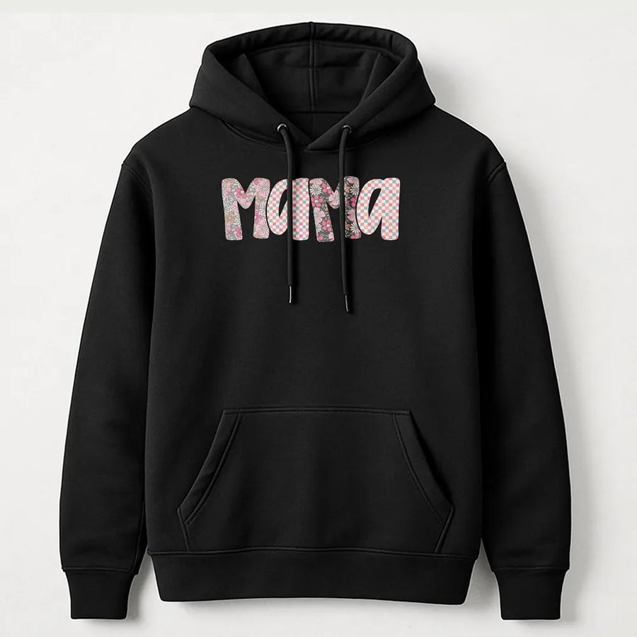 Mama Hoodie | Preppy Floral Checkerboard Letters | Premium Cotton Blend | Mothers Day Gift for New Mom