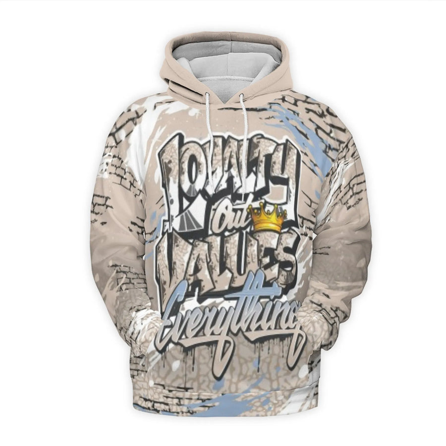 Loyalty Over Values Hoodie | Urban Graffiti Crown Streetwear | Premium Polyester 3D Graphic Pullover | Gift for Men & Women