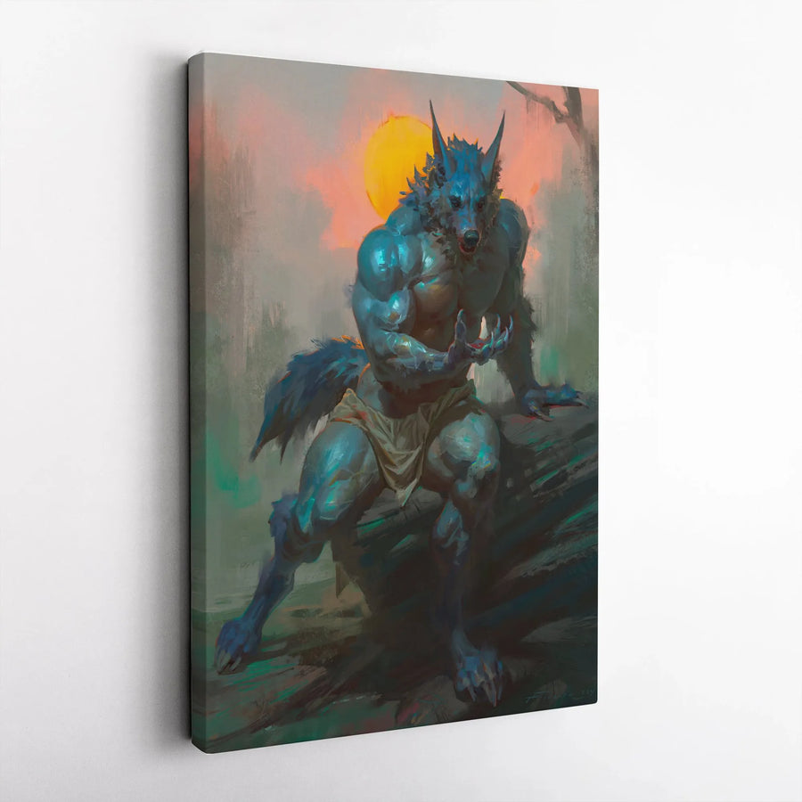 Werewolf Canvas Wall Art | Dark Fantasy Blood Moon Illustration | Premium Canvas Print | Gothic Home Decor Gift for Horror Fan