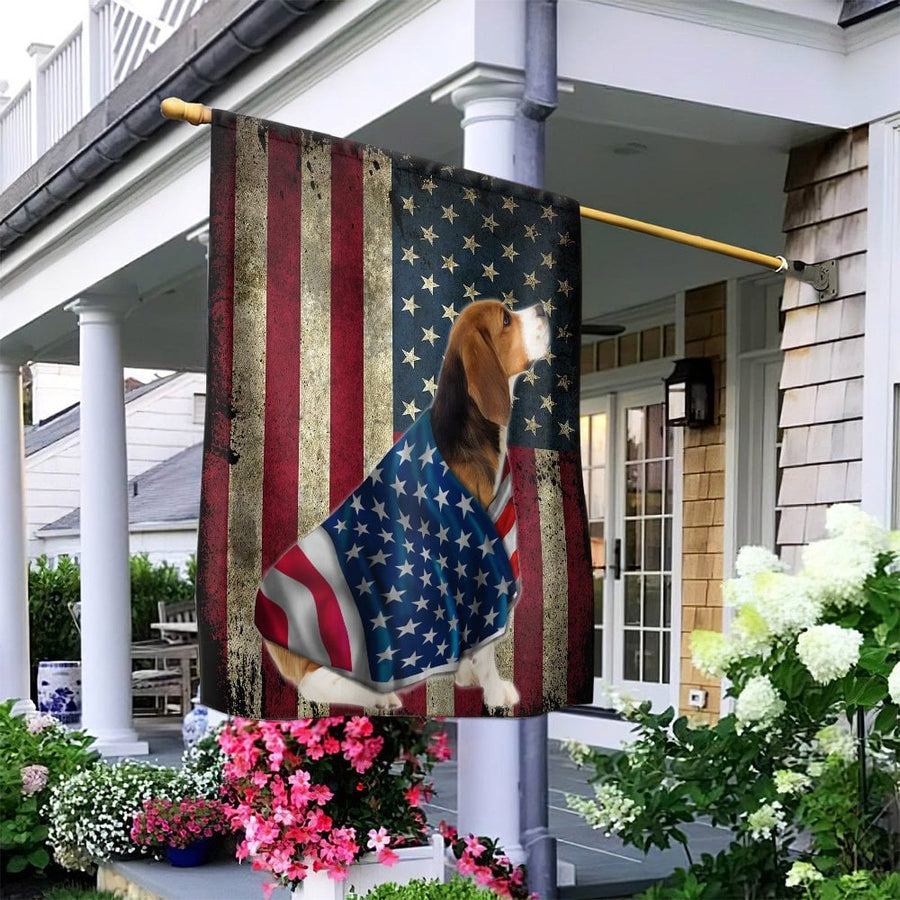 Beagle Garden Flag | Patriotic American Flag Distressed Art | Durable Polyester House Decor | USA Dog Lover Outdoor Gift