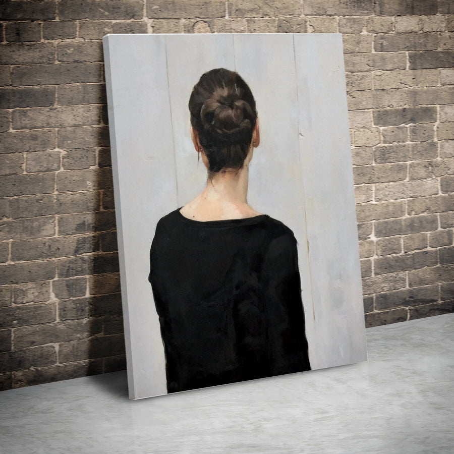 Moody Woman Portrait Vertical Canvas | Figurative Oil Painting Style Art | Premium Frameless Gallery Print | Minimalist Living Room Home Decor Gift