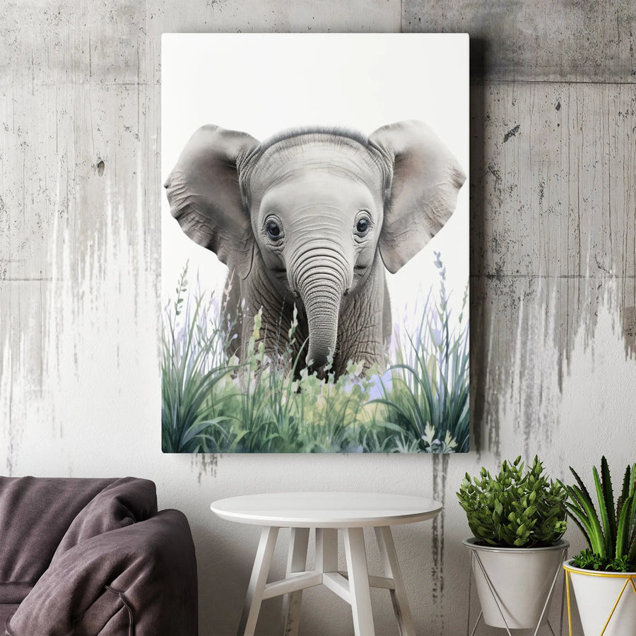 Baby Elephant Canvas Wall Art | Cute Safari Animal Nursery Decor | Premium Fade-Resistant Gallery Wrap | Whimsical Wildlife Gift for Kids Room