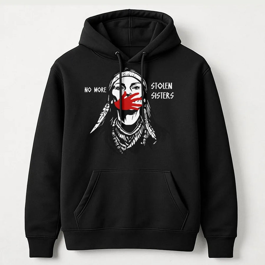 No More Stolen Sisters Hoodie | MMIW Red Handprint Graphic | Premium Soft Cotton Tee | Indigenous Rights Awareness Gift