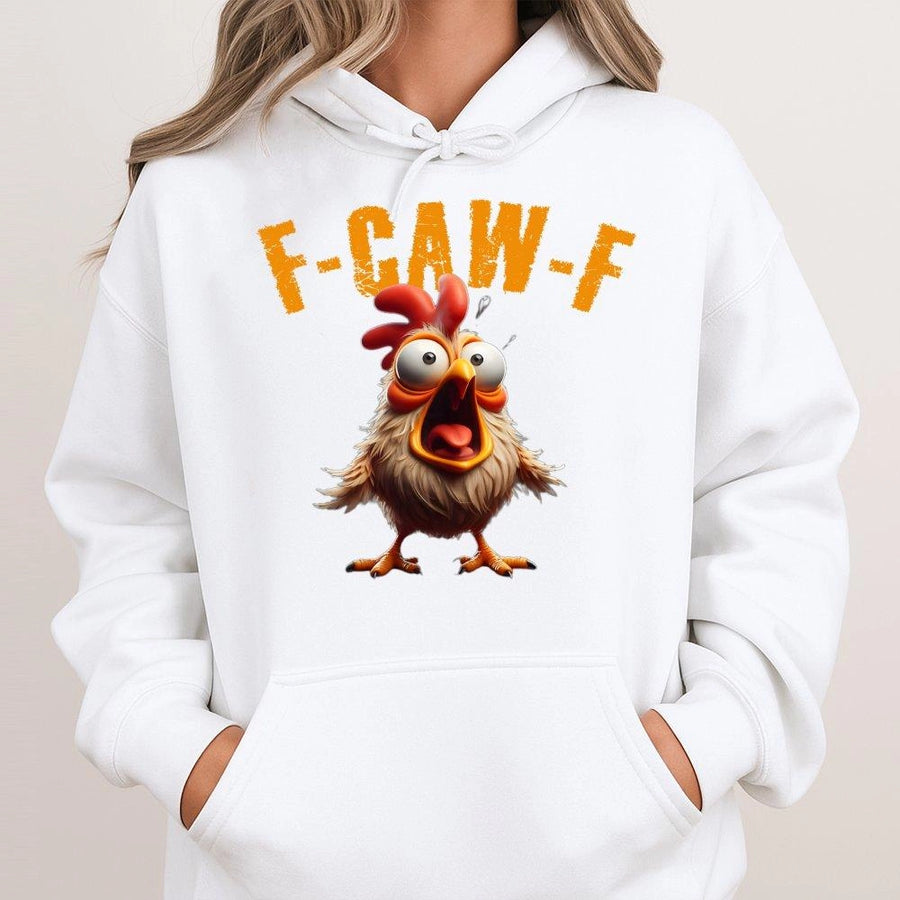 Funny Screaming Chicken Hoodie | F-Caw-F Rooster Graphic Design | Premium Cotton Blend Sweatshirt | Humorous Gift for Farm Lovers & Men Women