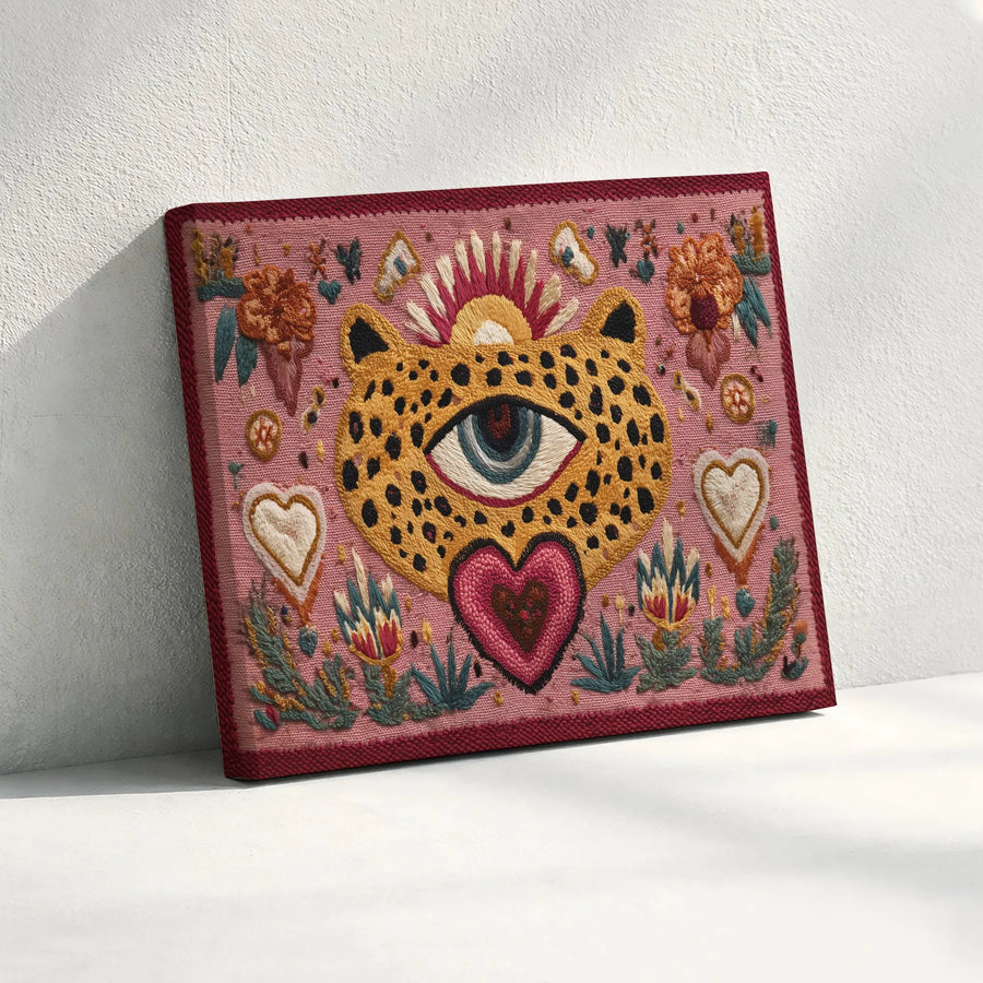 Bohemian Leopard Canvas Art | All-Seeing Eye Sacred Heart Print | Premium Gallery-Wrapped 1.25 Inch Profile | Boho Wall Decor for Home Office