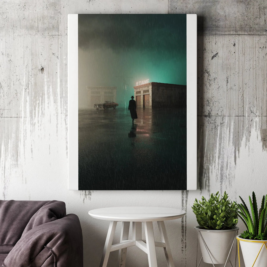 Film Noir Canvas Wall Art | Moody Rainy City Street Scene | Premium Gallery Wrap Canvas | Modern Detective Home Decor Gift
