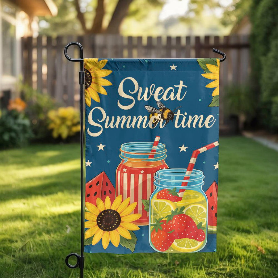 Sweet Summertime Garden Flag | Sunflower Mason Jar Lemonade Outdoor Banner | Durable Polyester Yard Decor | Seasonal Patio & Porch Gift