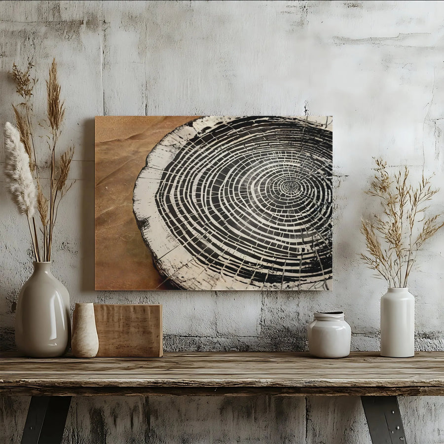 Abstract Tree Rings Wall Art | Concentric Circle Wood Grain Print | Premium Gallery Wrapped Canvas | Modern Minimalist Home Decor Gift
