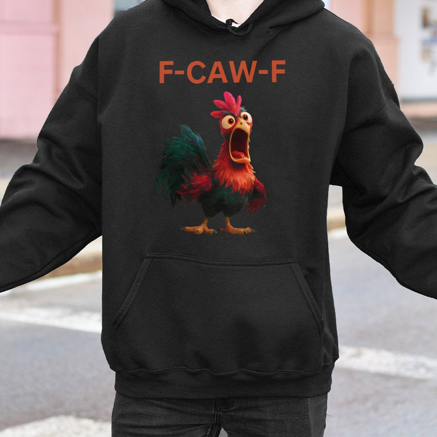 F-Caw-F Funny Rooster Hoodie | Screaming Chicken Meme Graphic | Cotton-Poly Blend Sweatshirt | Humorous Animal Lover Gift For Men And Women