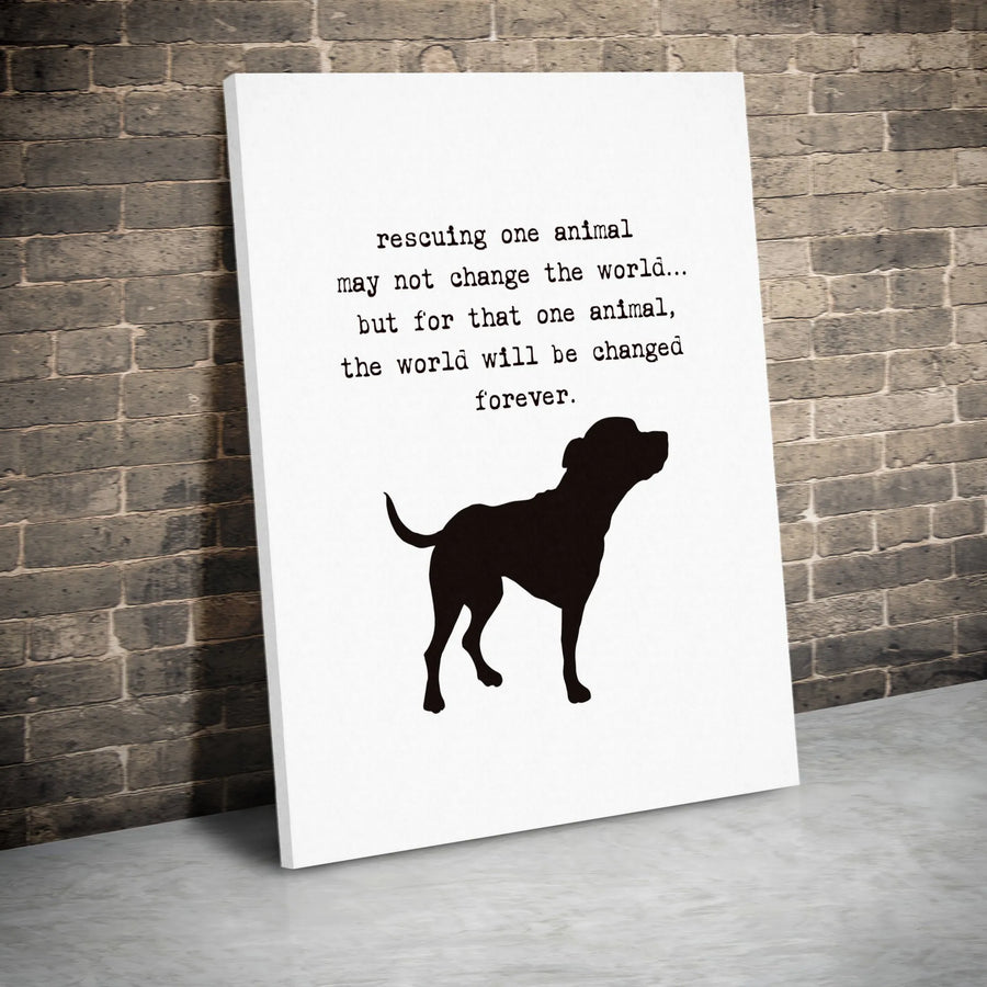 Dog Rescue Quote Canvas Art | Minimalist Pet Silhouette Print | Premium Gallery Wrapped Wall Decor | Inspirational Gift for Animal Lovers