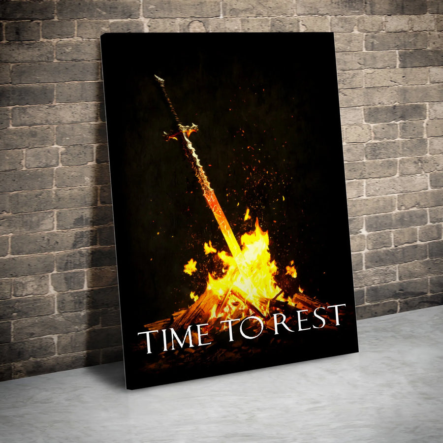 Bonfire Sword Canvas Print | Fantasy Gaming Wall Art | Premium Gallery Wrapped Decor | Gift for RPG Gamers and Adventure Lovers
