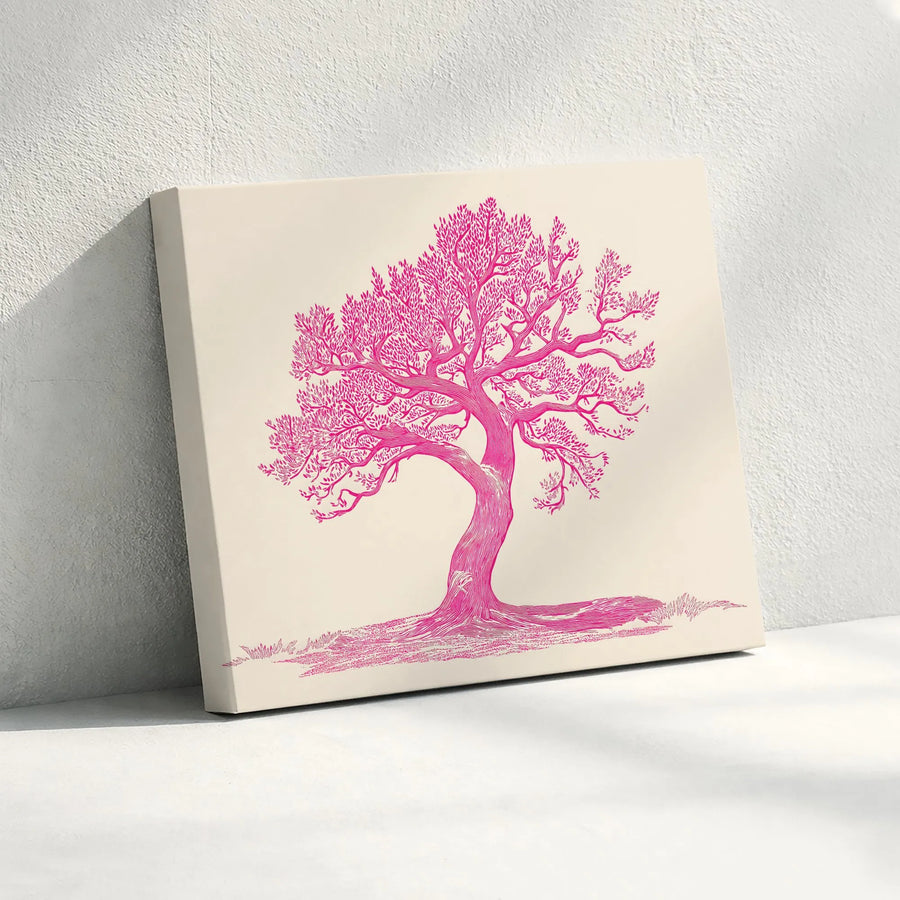 Tree of Life Canvas Wall Art | Minimalist Pink Tree Illustration | Premium Gallery Quality Canvas | Modern Home Decor Gift