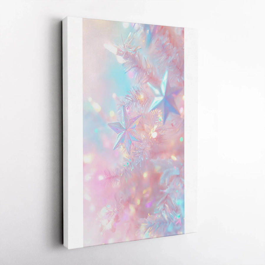 Pastel Christmas Canvas Wall Art | Iridescent Star Ornament Print | Premium Gallery Wrapped Canvas | Dreamy Holiday Home Decor Gift