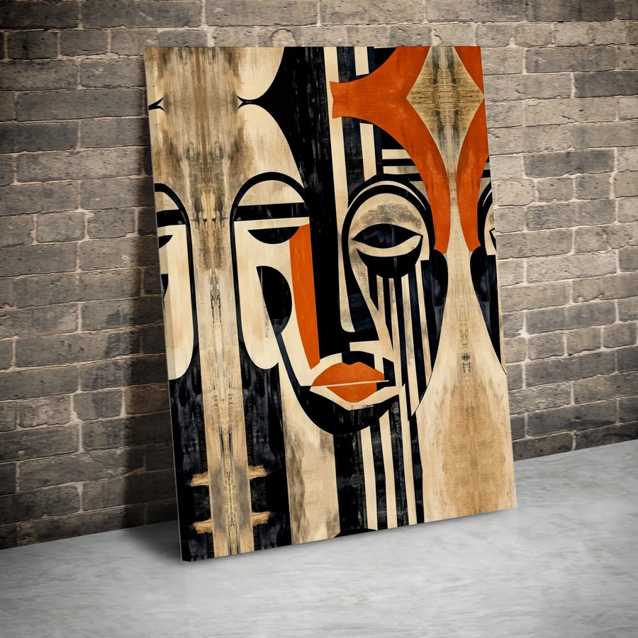 Modern Tribal Faces Canvas Print | Abstract Geometric Portrait Art | Premium Gallery Wrapped Canvas | Modern Home & Office Decor Gift