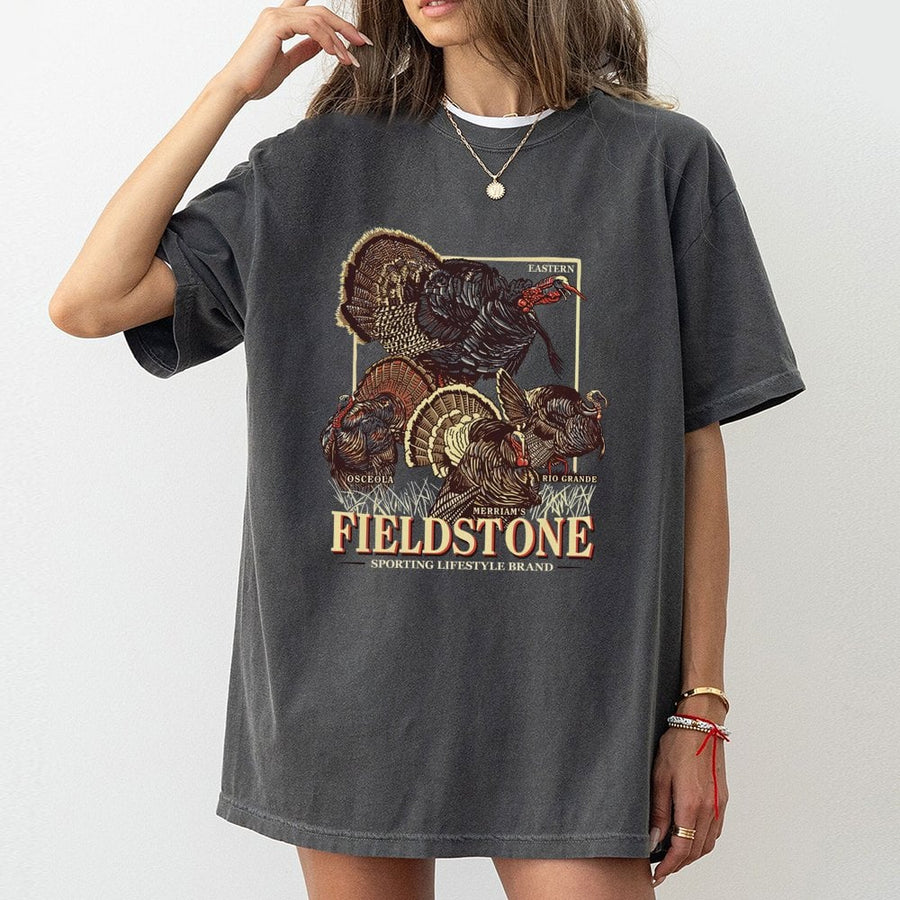 Wild Turkey Hunting T-Shirt | Fieldstone Sporting Lifestyle Graphic | 100% Premium Cotton Tee | Gift for Turkey Hunters and Outdoorsmen