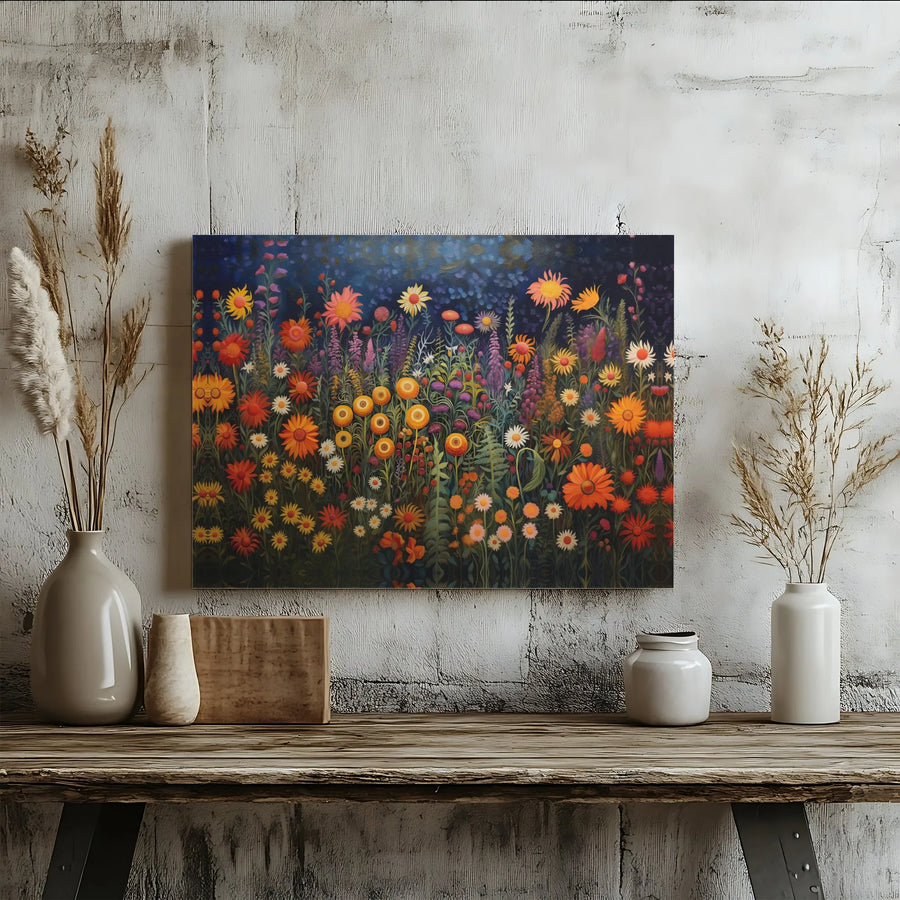 Wildflower Meadow Canvas Wall Art | Vibrant Floral Field Landscape Painting | Gallery Wrapped 1.25” Deep Frame | Premium Boho Home Decor Gift