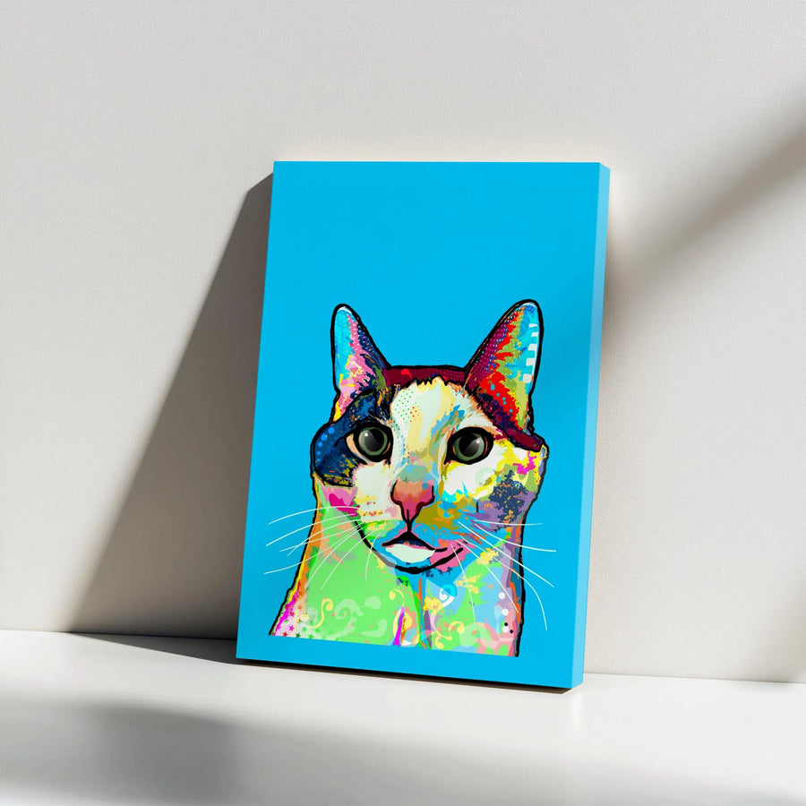 Colorful Pop Art Cat Canvas Wall Art | Vibrant Psychedelic Feline Portrait | Premium Gallery Wrap Print | Modern Home Decor Gift for Cat Lovers