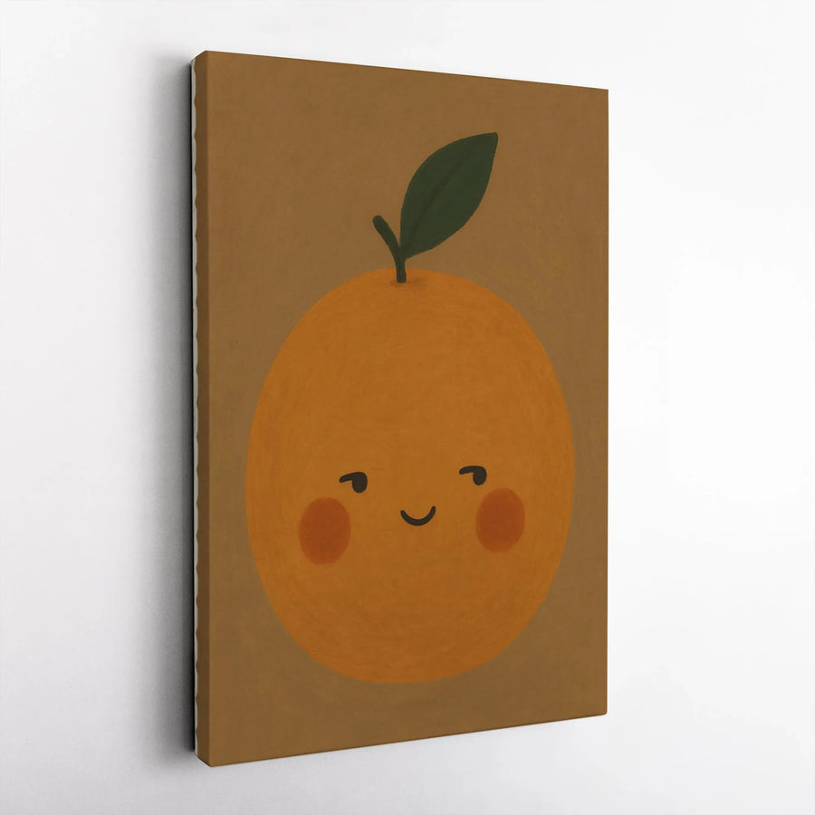 Cute Orange Wall Art | Kawaii Fruit Nursery Decor | Premium Gallery Wrap Canvas | Whimsical Kitchen Gift for Kids
