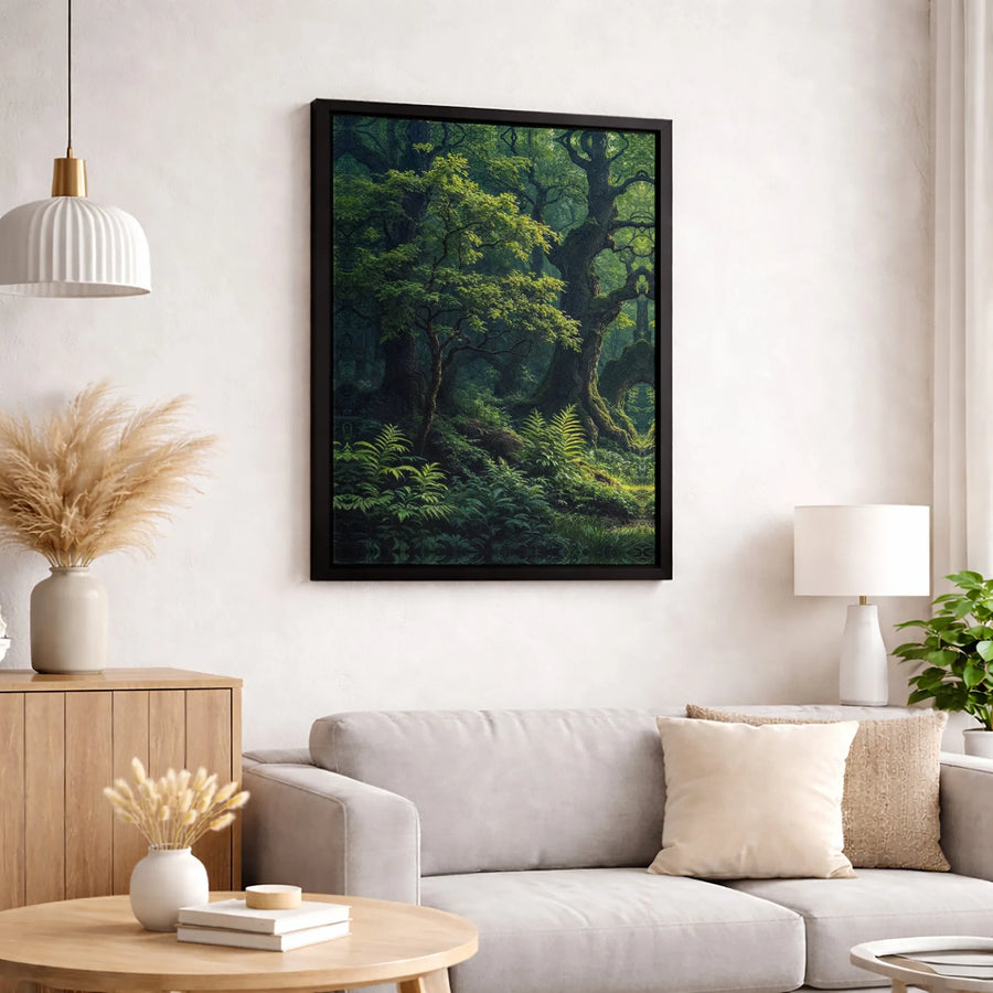 Lush Green Forest Canvas Art | Ancient Mossy Trees Landscape | Gallery-Quality Fade-Resistant Print | Nature Wall Decor for Living Room