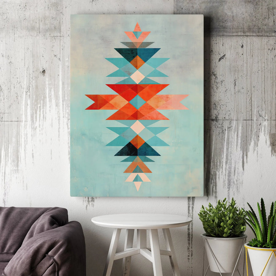 Southwestern Geometric Vertical Canvas | Abstract Tribal Pattern Print | Premium Gallery-Style Canvas | Modern Boho Wall Decor Gift for Living Room