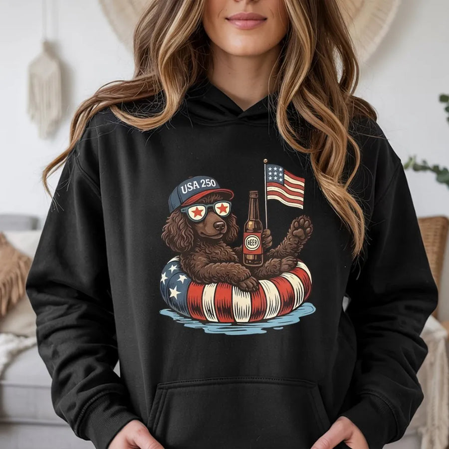 Patriotic Dog Hoodie | Funny Beer Dog & Flag Graphic | Soft Cotton Unisex Tee | 4th of July Independence Day Gift for Dog Lovers