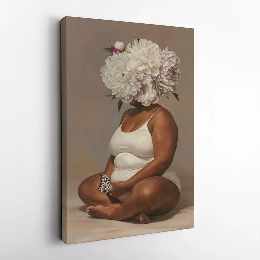 Surreal Flower Head Canvas Print | Body Positive Peony Bouquet Art | Premium Matte Canvas | Bedroom Wall Decor Gift for Her
