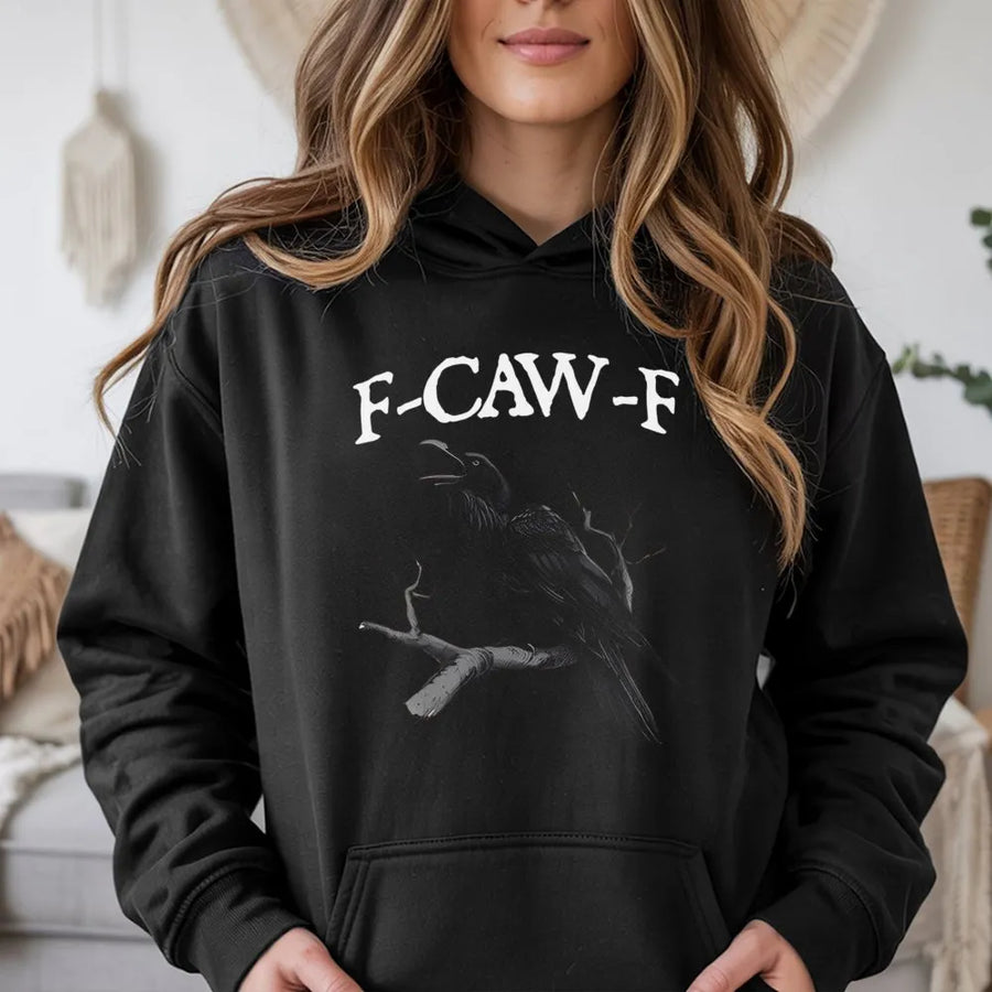 Raven Hoodie | F-CAW-F Funny Sassy Crow Design | Premium Cotton Blend Sweatshirt | Gift for Bird Lovers & Goth Aesthetic